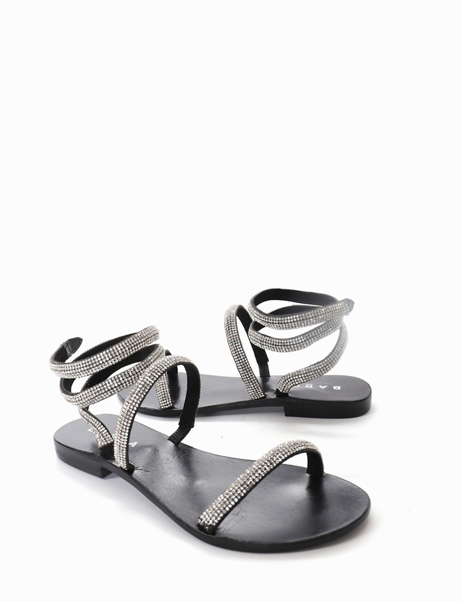 Low heel sandals heel 1 cm black leather