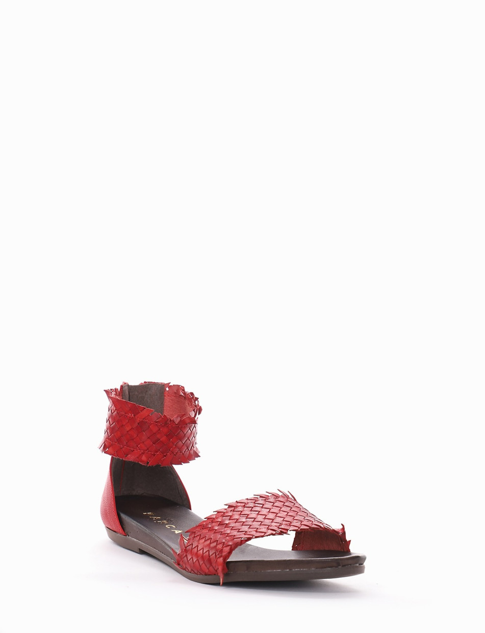 Low heel sandals heel 1 cm red leather