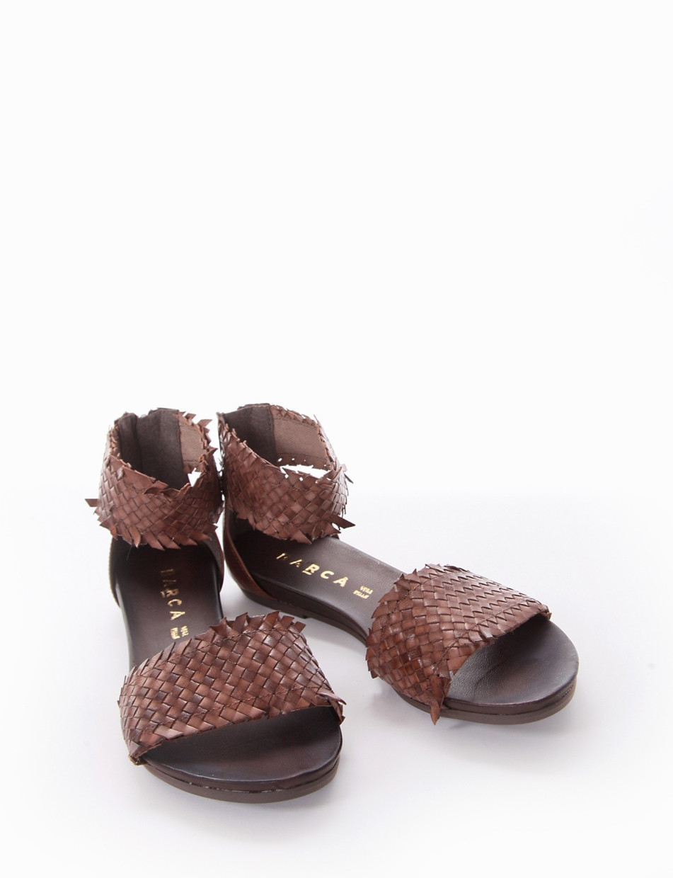 Low heel sandals heel 1 cm dark brown leather