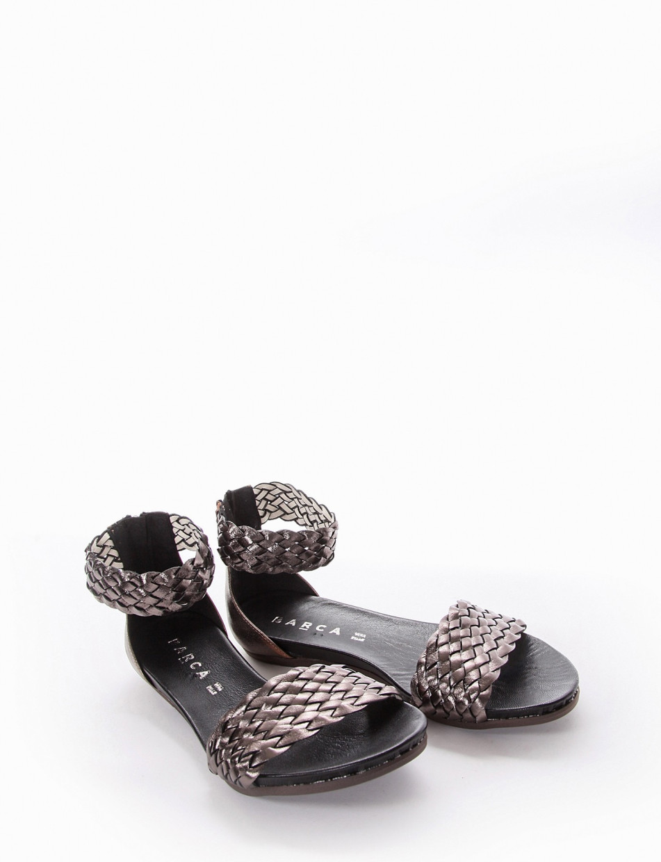 Low heel sandals heel 1 cm silver leather