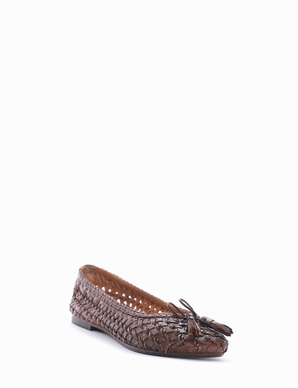 Flat shoes heel 1 cm brown leather