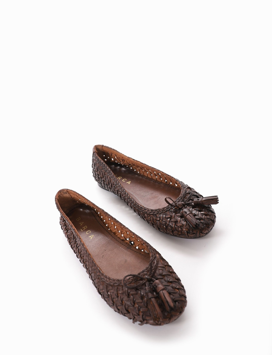 Flat shoes heel 1 cm brown leather