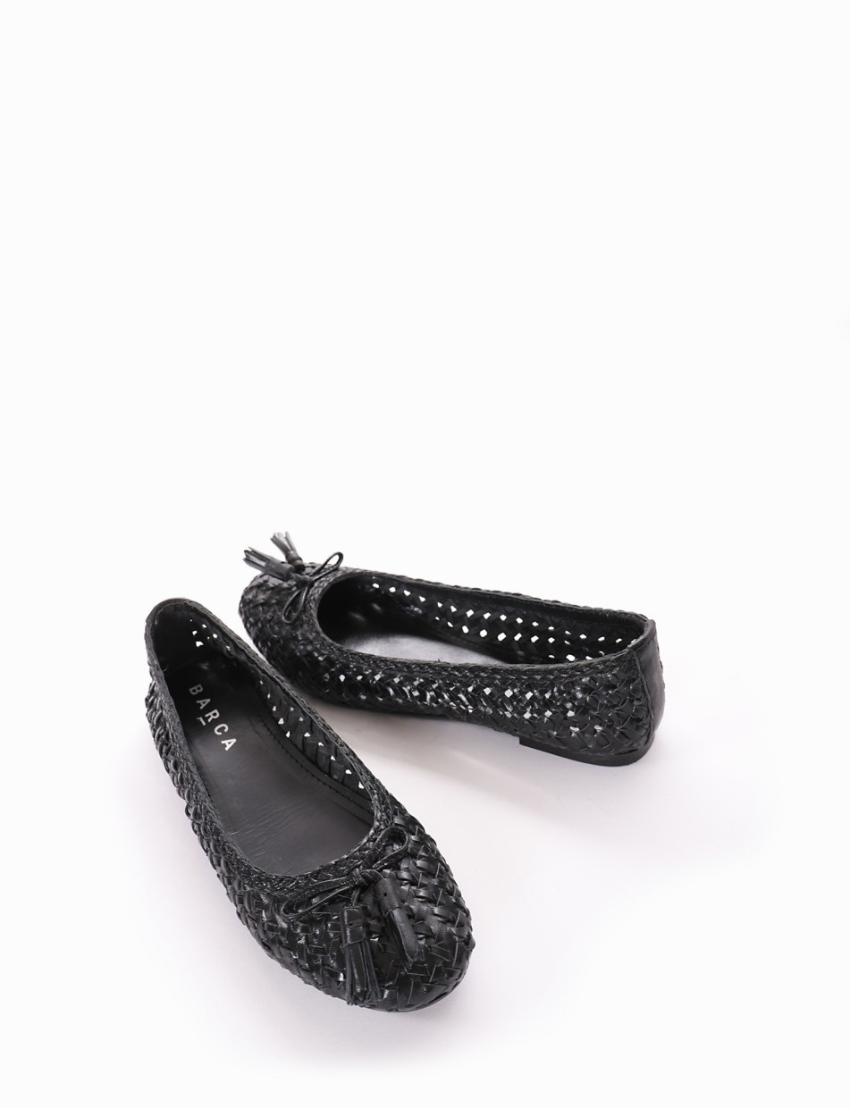 Flat shoes heel 1 cm black leather