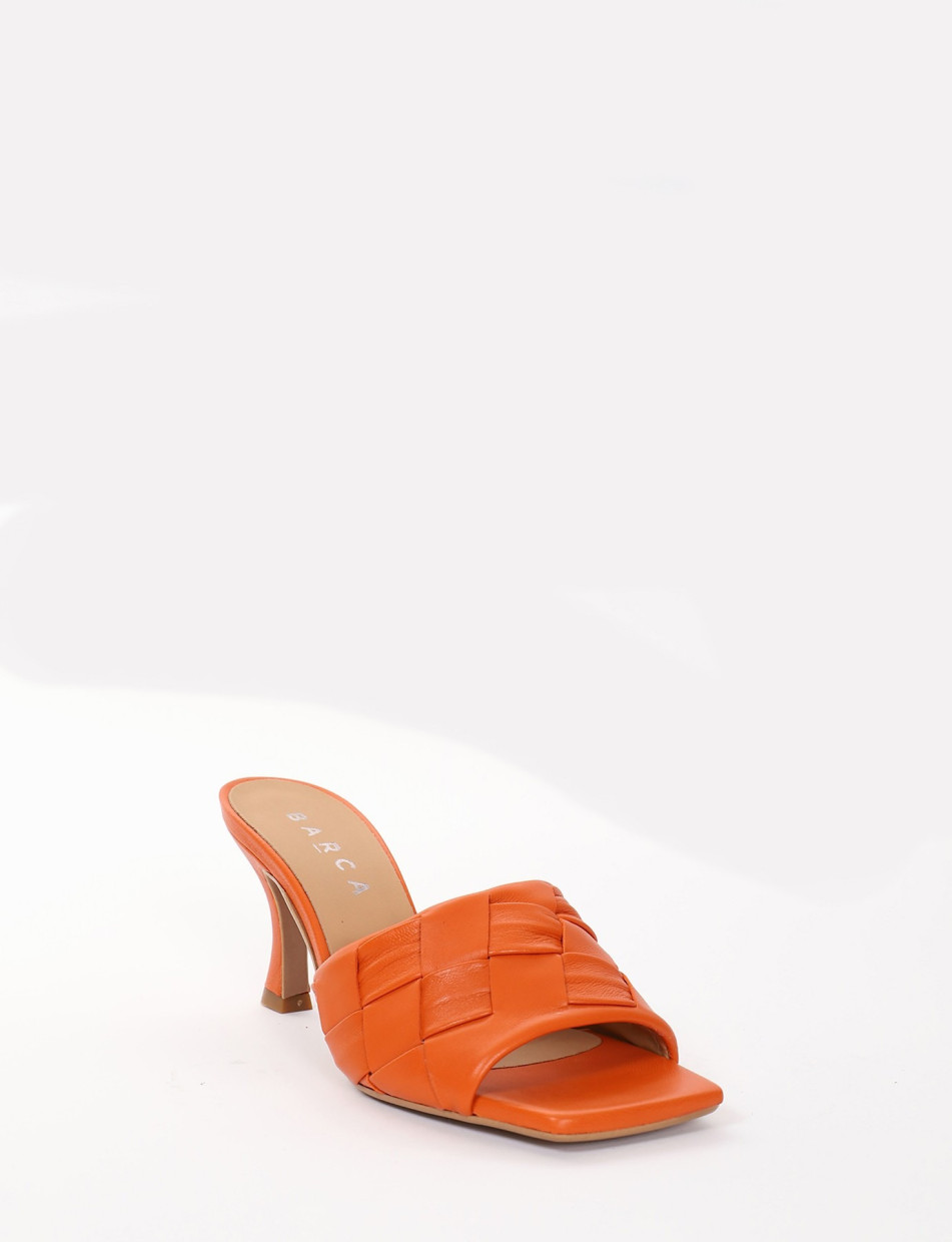 Slippers heel 5 cm orange leather