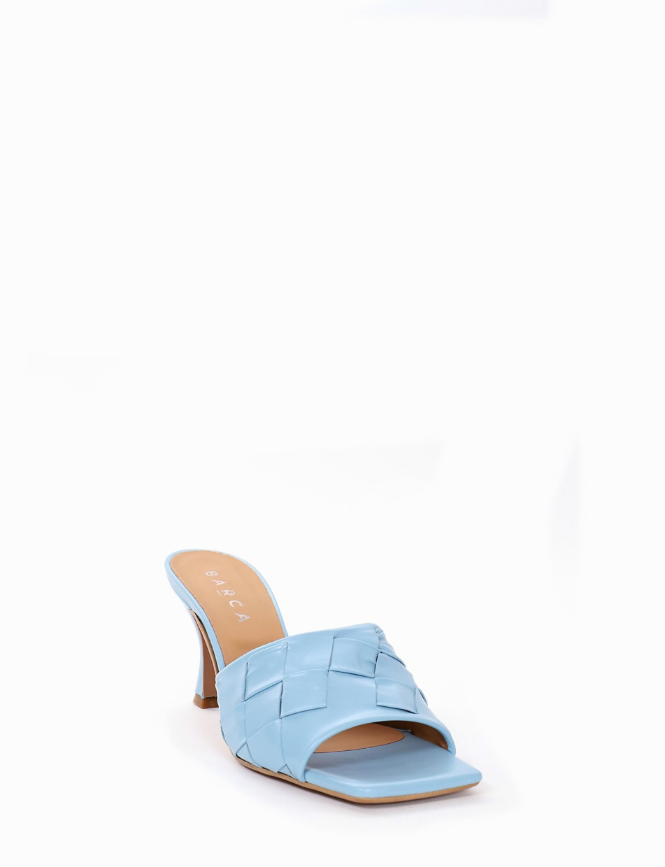 Slippers heel 5 cm light blue leather