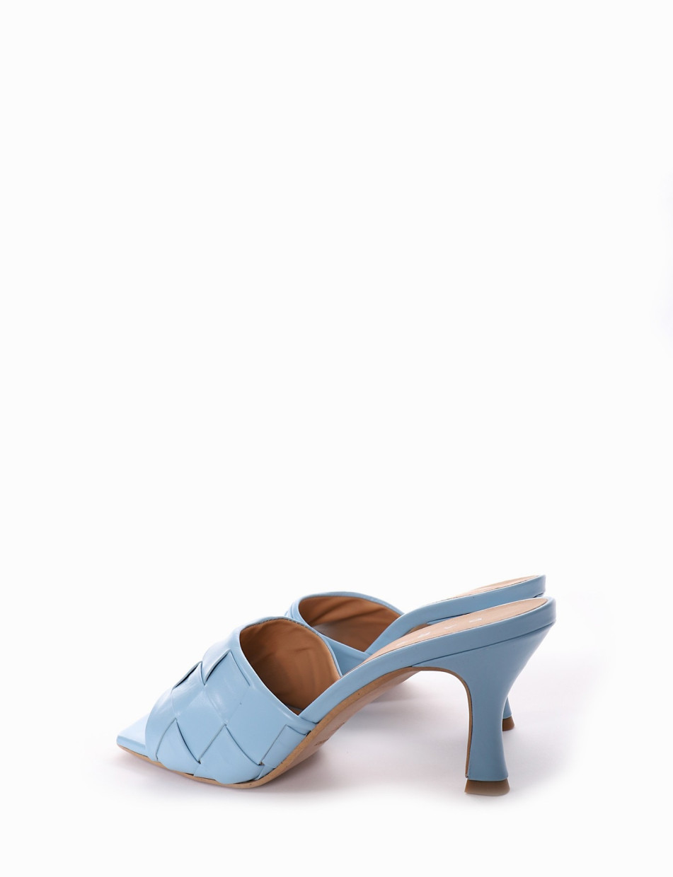 Slippers heel 5 cm light blue leather