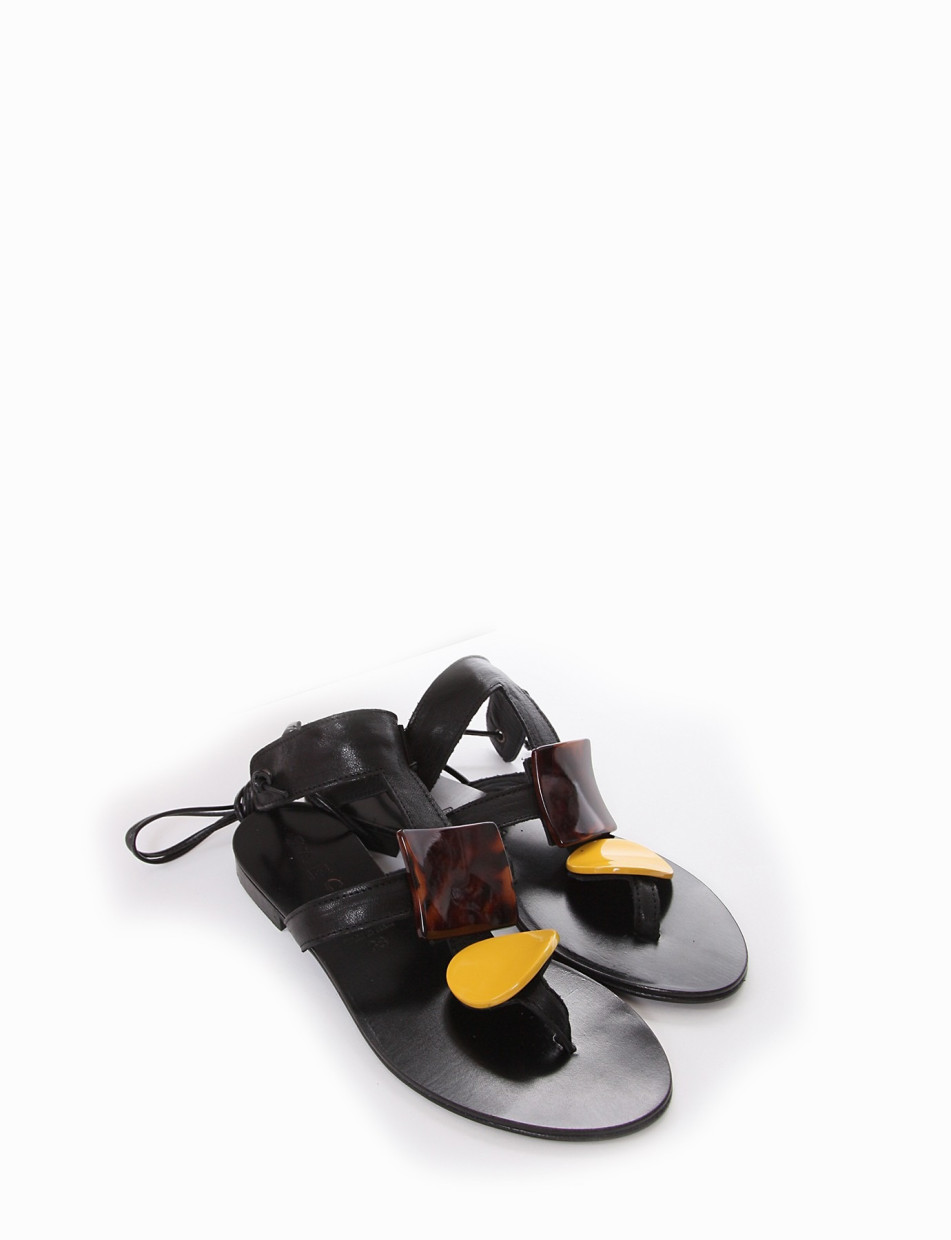 Flip flops heel 1 cm black leather