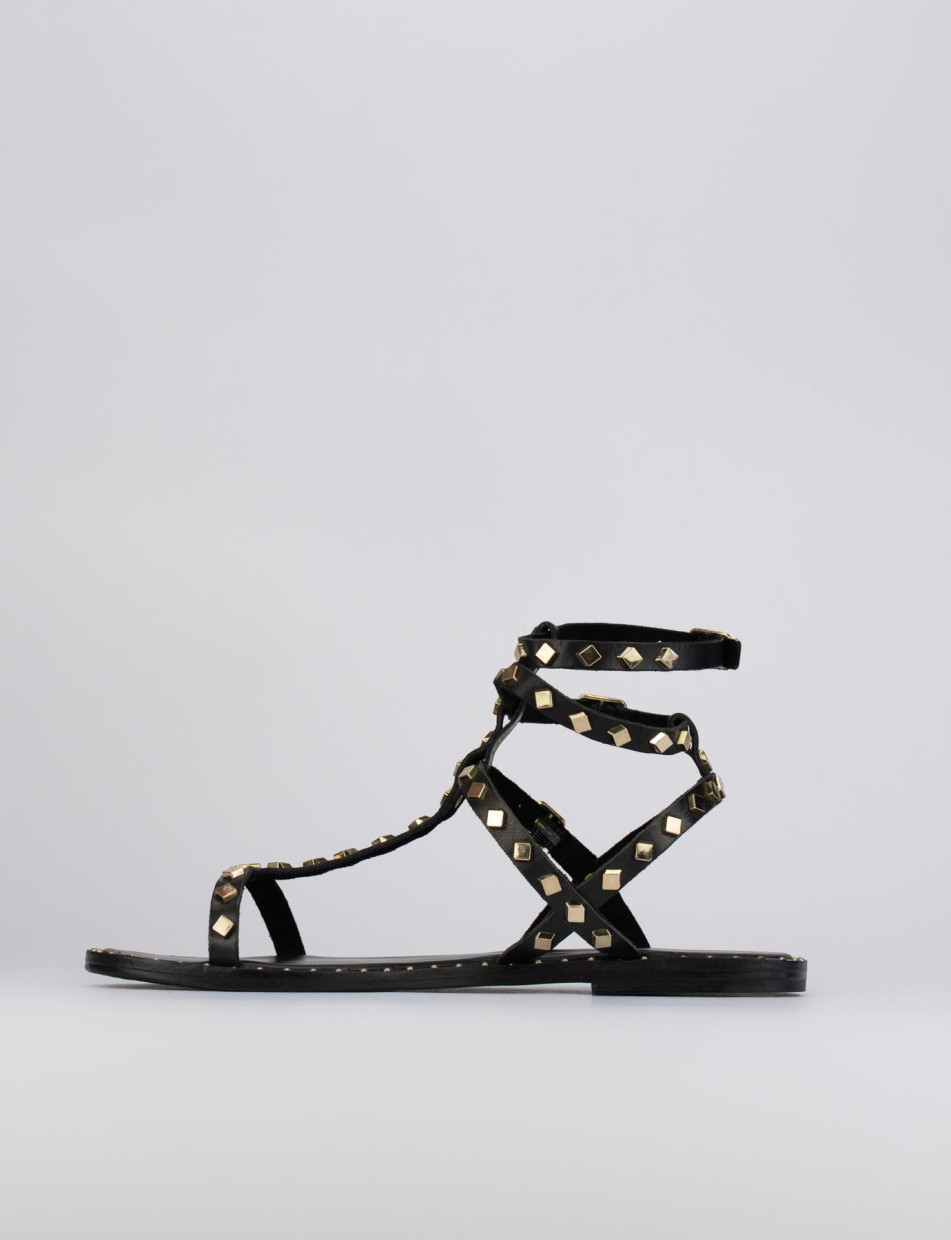 Low heel sandals heel 1 cm black leather