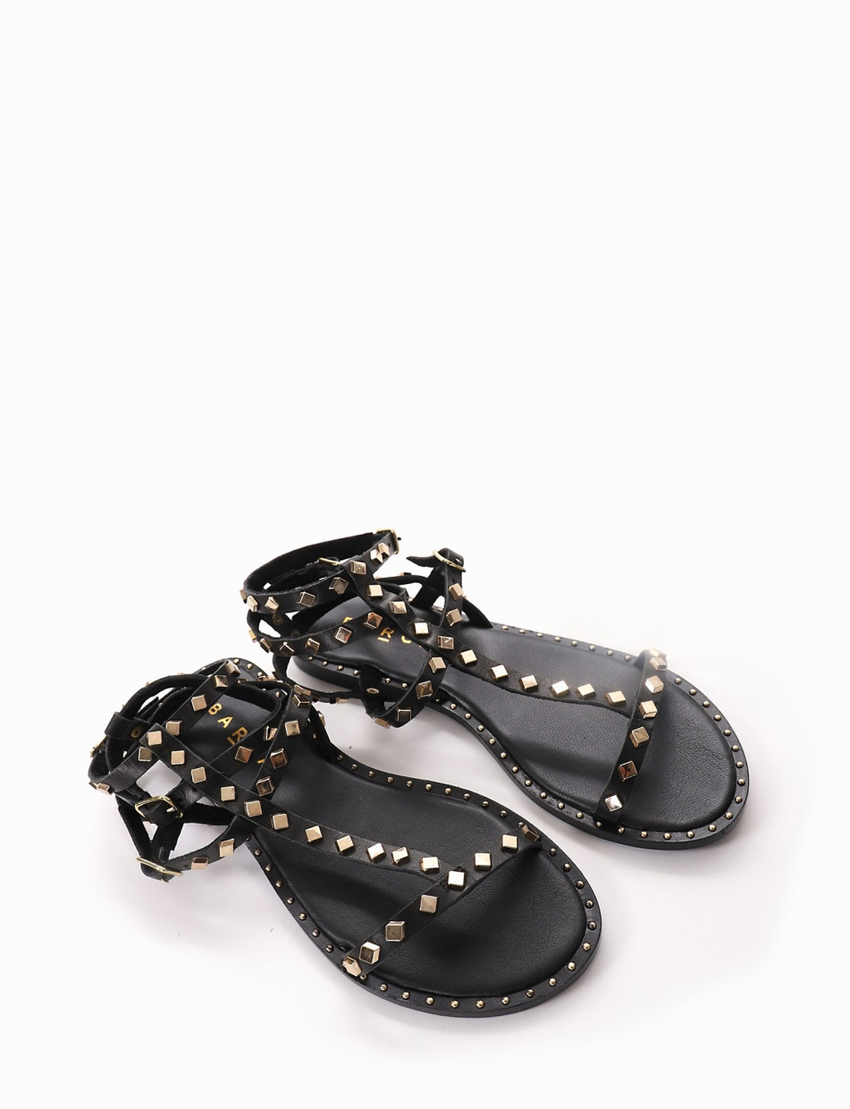 Low heel sandals heel 1 cm black leather