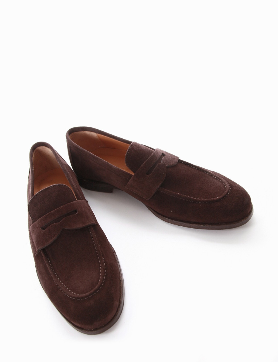 Loafers heel 2 cm dark brown chamois