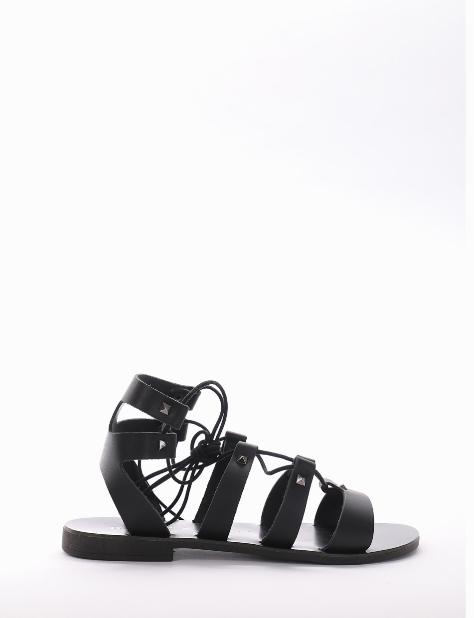 Low heel sandals heel 1 cm black leather