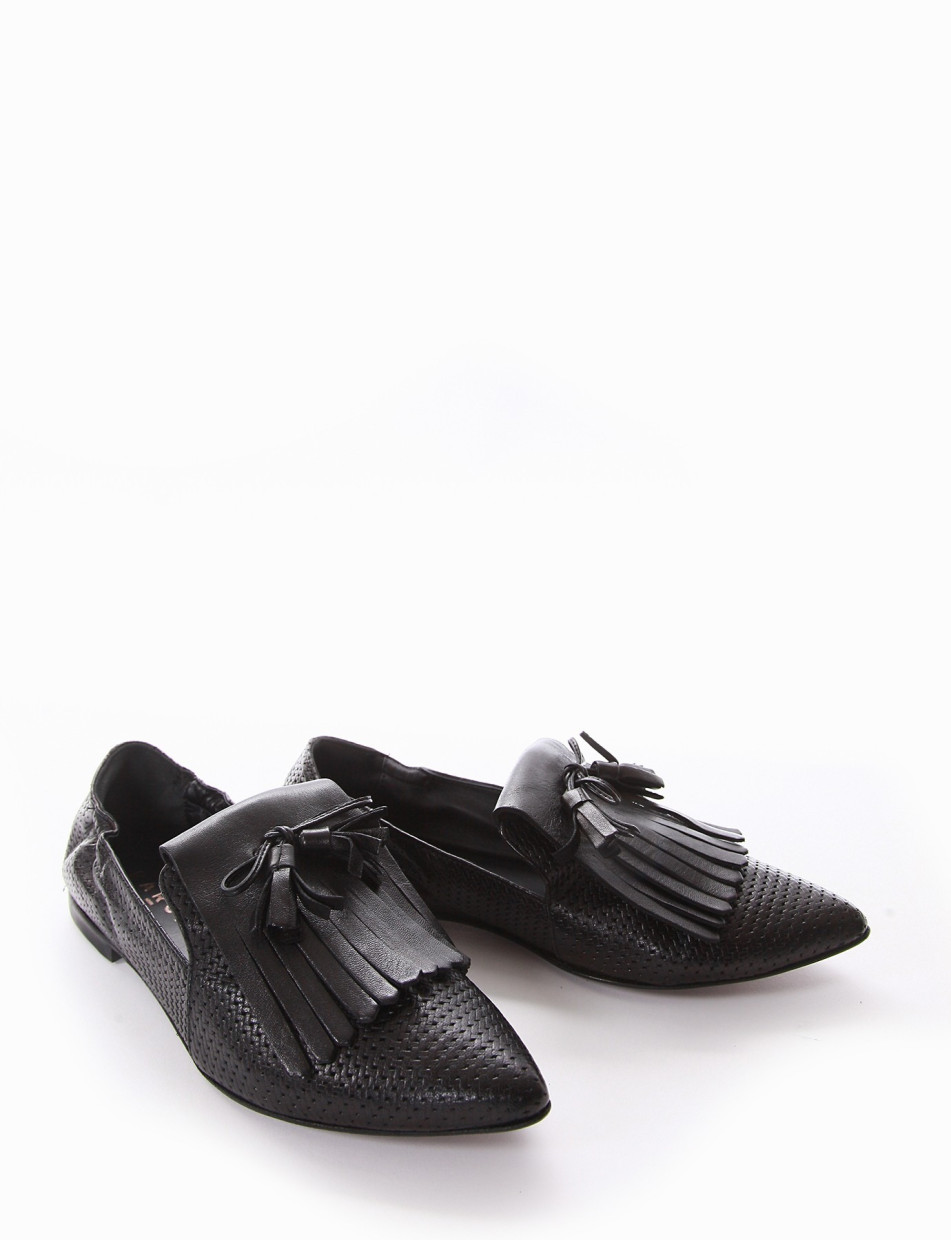 Loafers heel 1 cm black leather