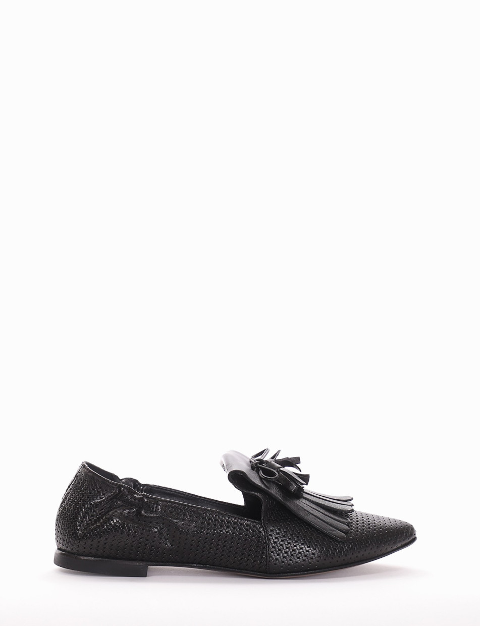 Loafers heel 1 cm black leather