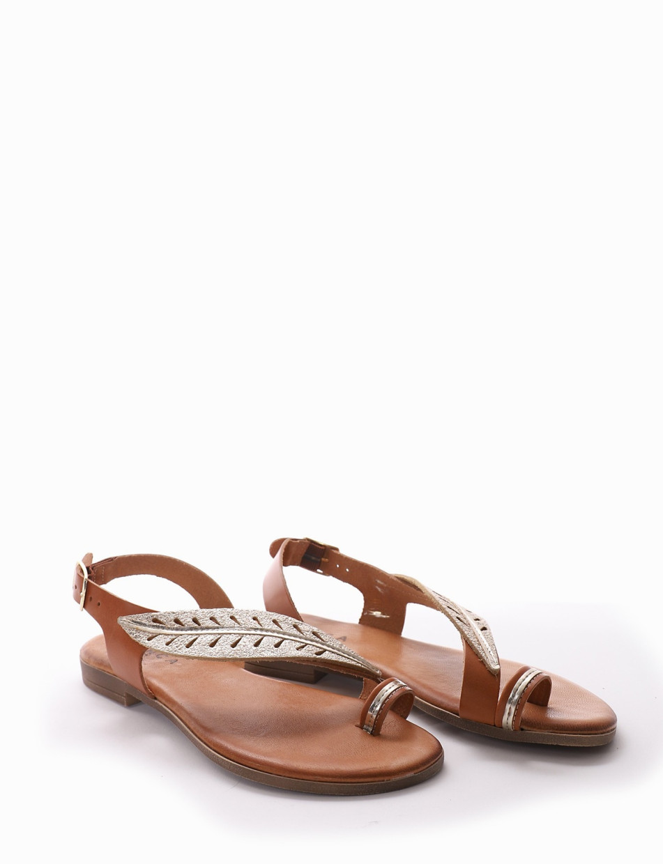 Flip flops heel 1 cm brown leather