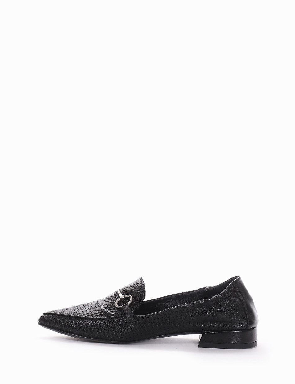 Loafers heel 1 cm black leather