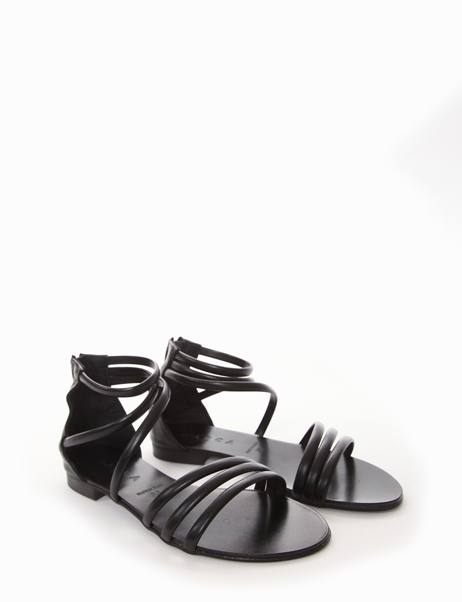 Low heel sandals heel 1 cm black leather