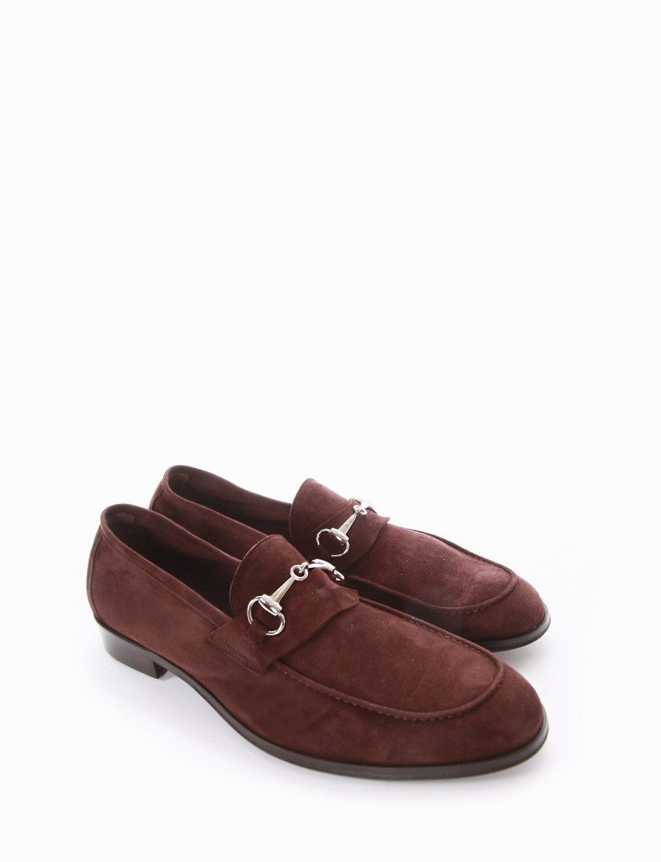 Loafers heel 2 cm dark brown chamois