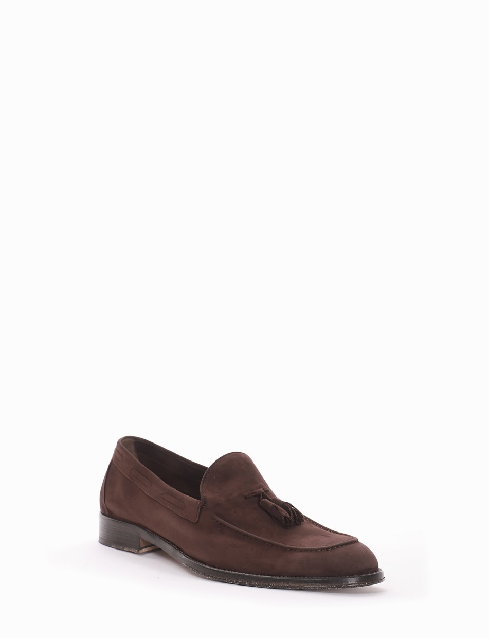 Loafers heel 2 cm dark brown chamois