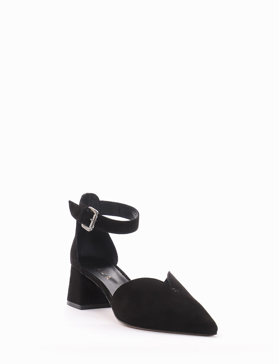 Pumps heel 5 cm black chamois