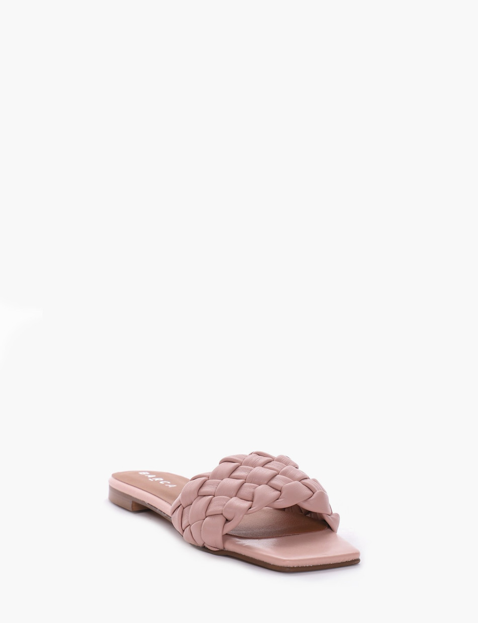 Slippers heel 1 cm pink leather