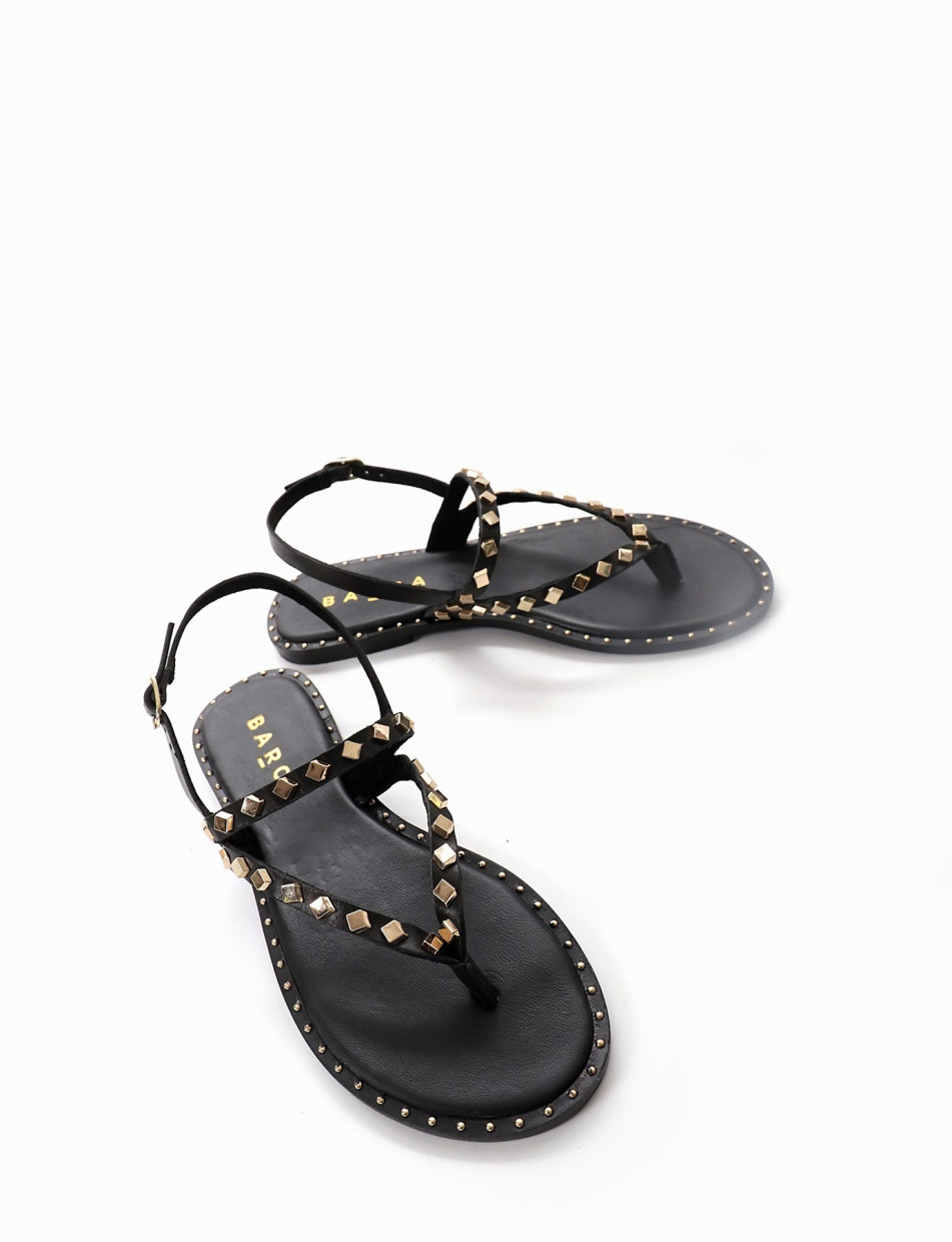 Flip flops heel 1 cm black leather