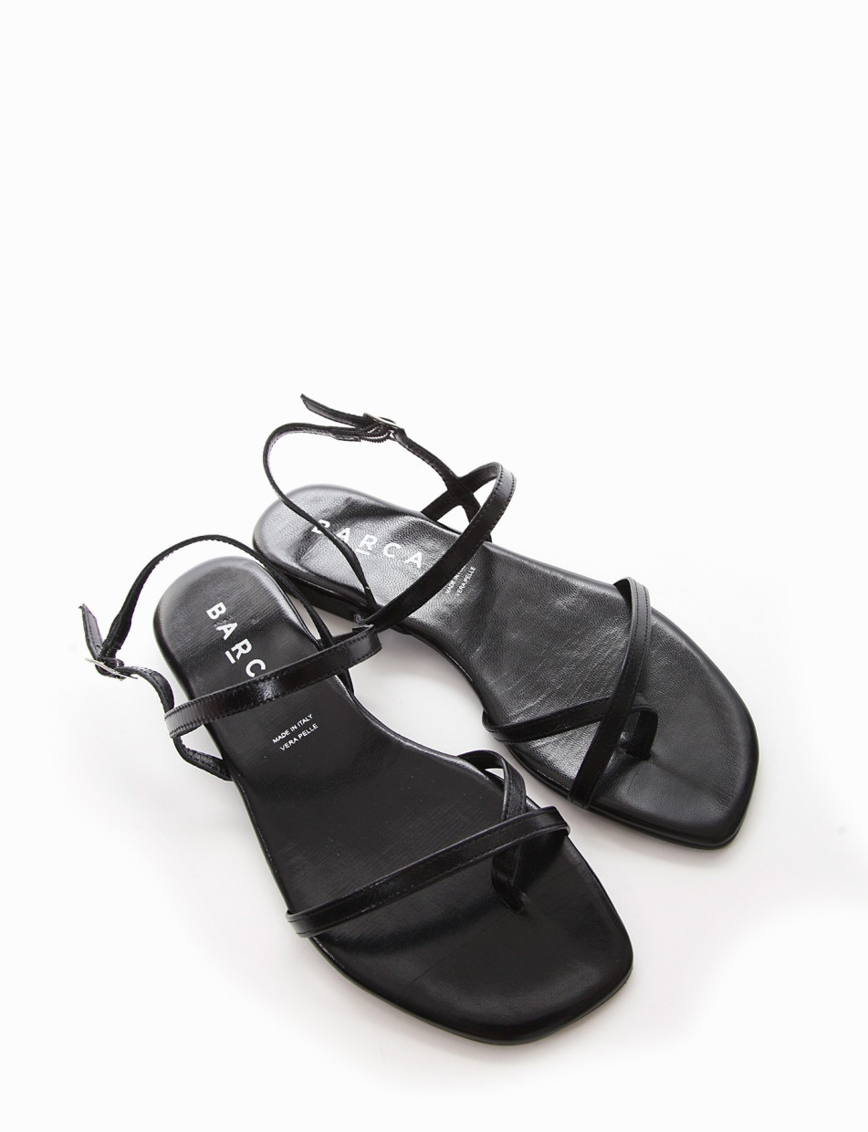 Flip flops heel 1 cm black leather