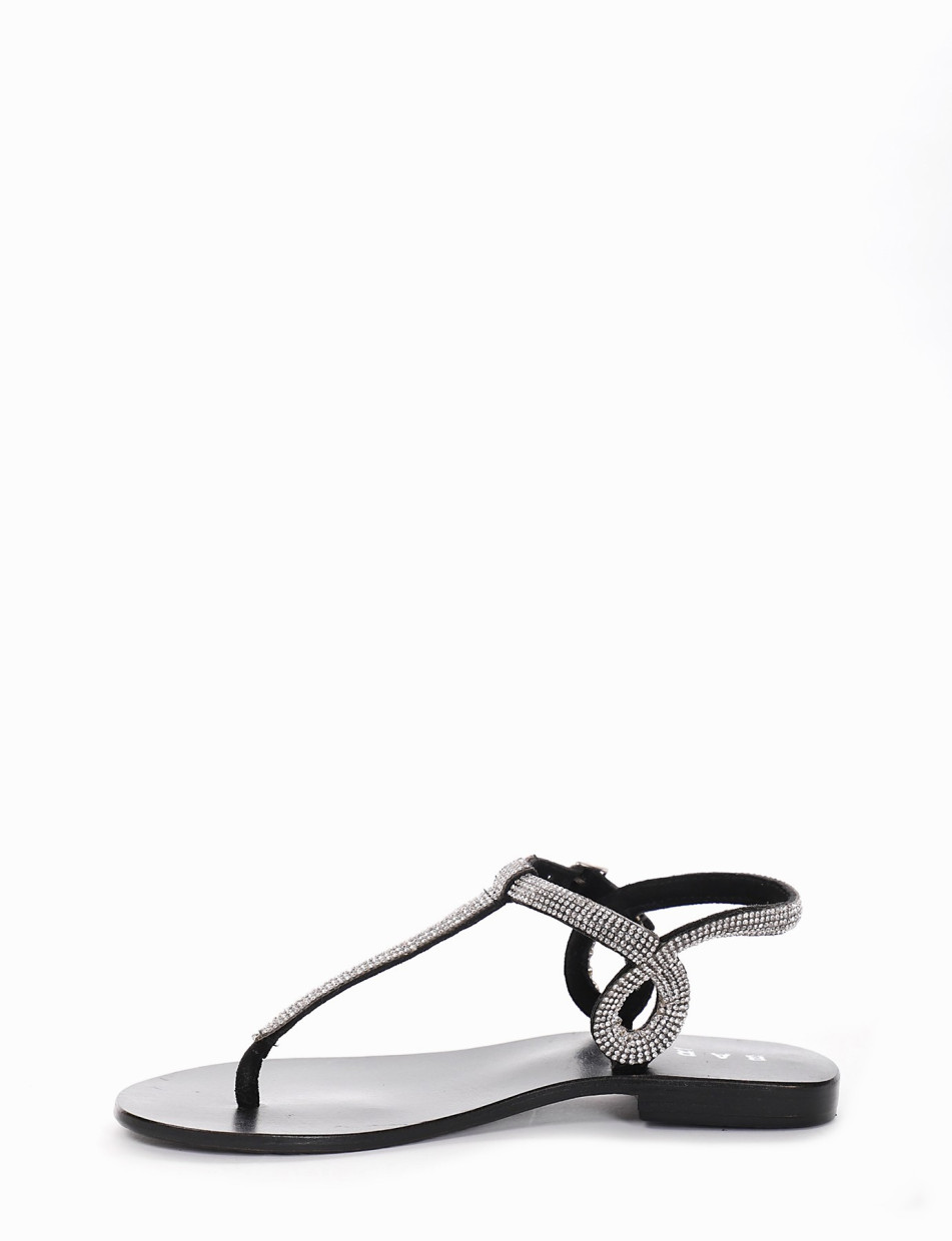 Flip flops heel 1 cm black chamois