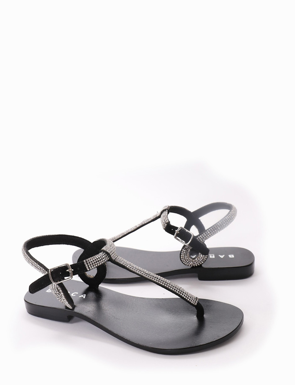 Flip flops heel 1 cm black chamois