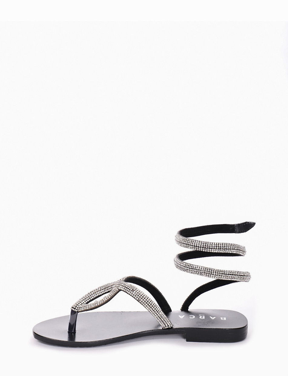 Flip flops heel 1 cm black leather