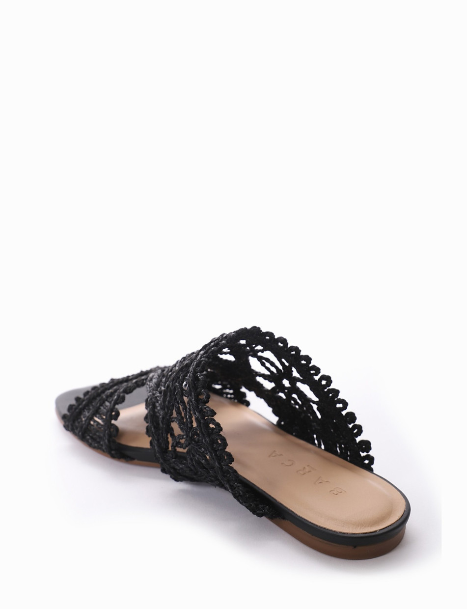 Slippers heel 1 cm black cotton