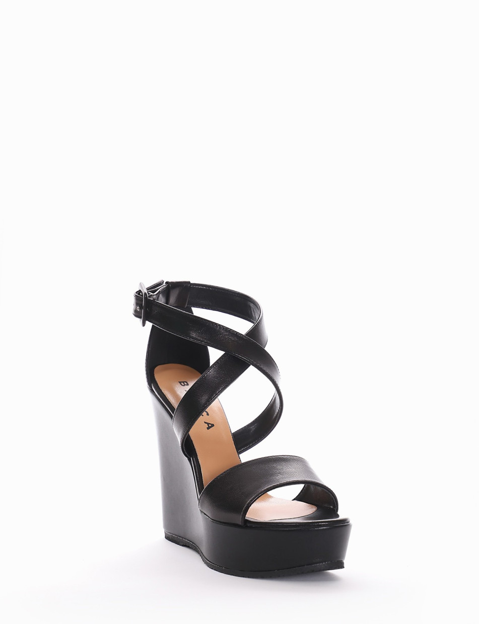 Wedge heels heel 2 cm black glitter