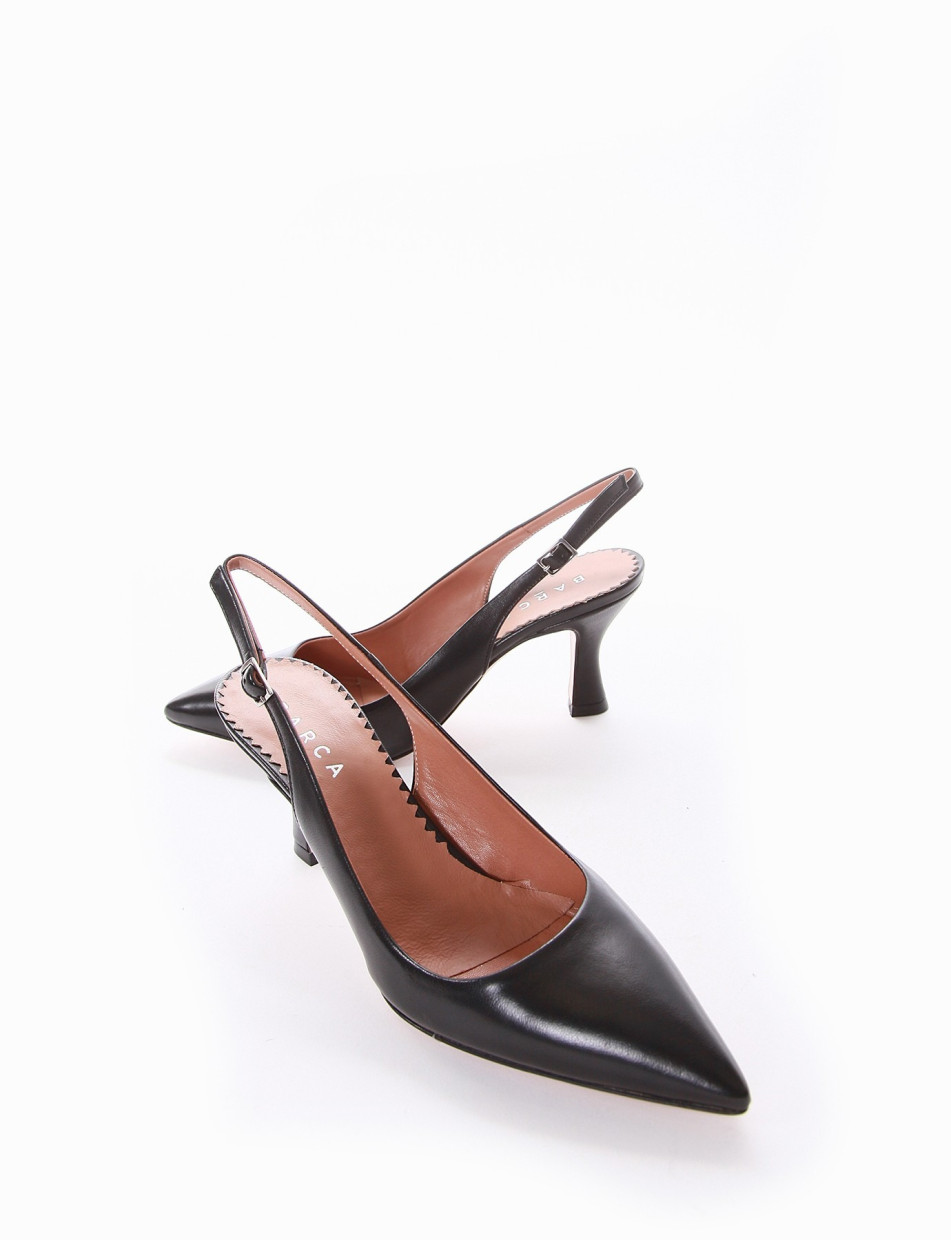 Slingback decoltè tacco 7 cm nero pelle