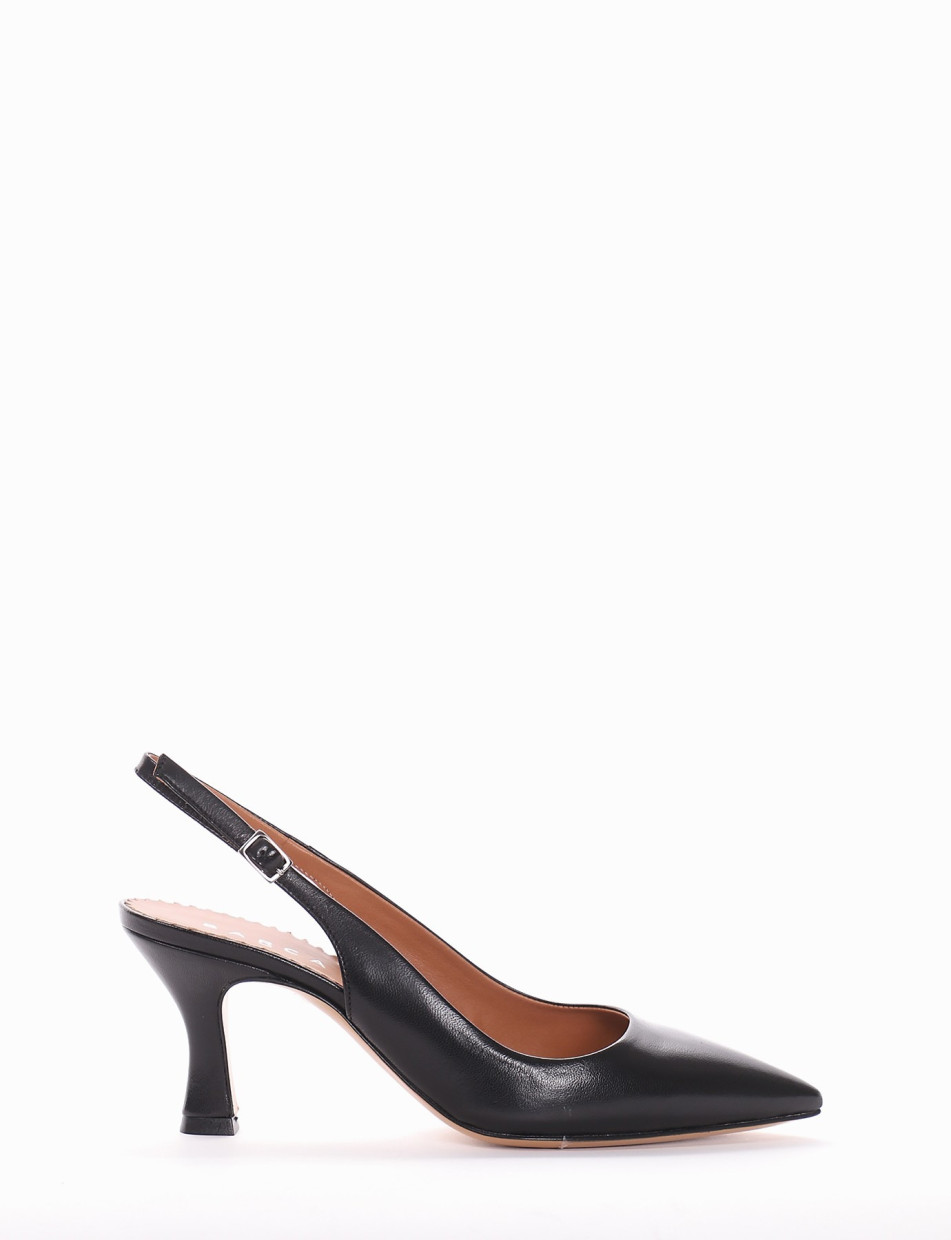 Slingback decoltè tacco 7 cm nero pelle