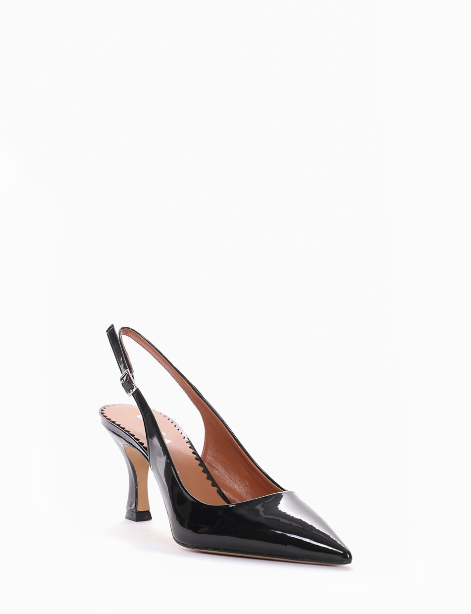 Slingback decoltè tacco 7 cm nero vernice