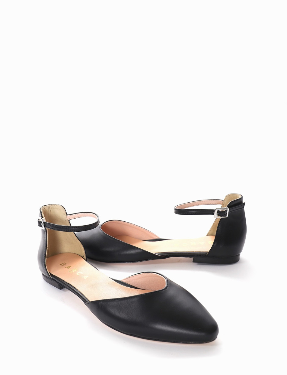 Flat shoes heel 1 cm black leather