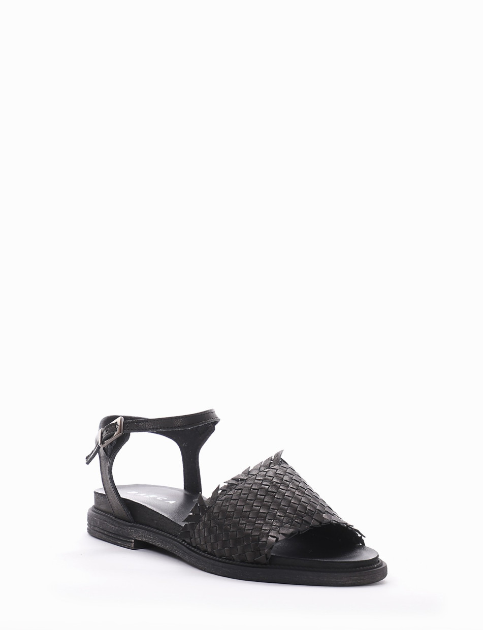 Low heel sandals heel 1 cm black leather