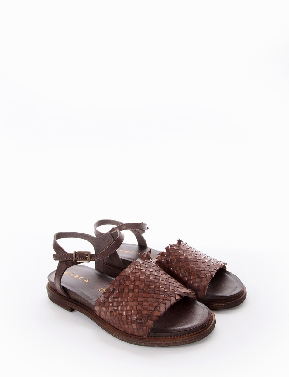 Low heel sandals heel 1 cm dark brown leather