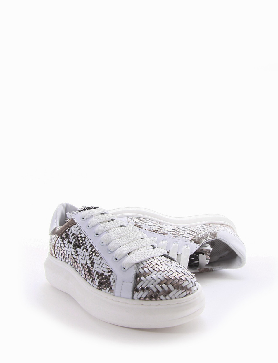 Sneakers heel 3 cm silver leather