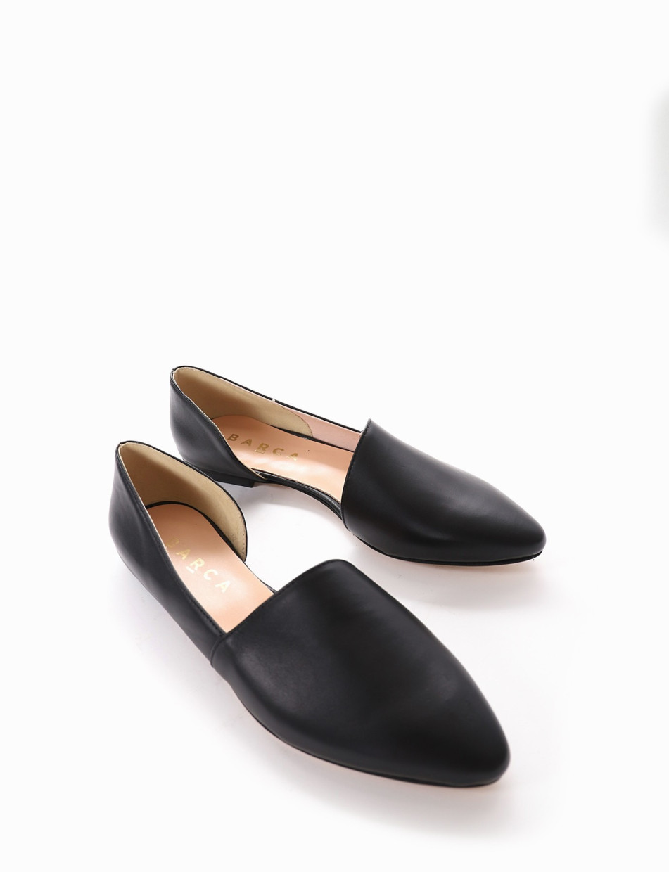 Flat shoes heel 1 cm black leather