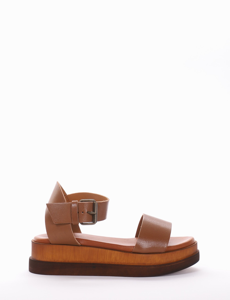 Low heel sandals heel 4 cm brown leather