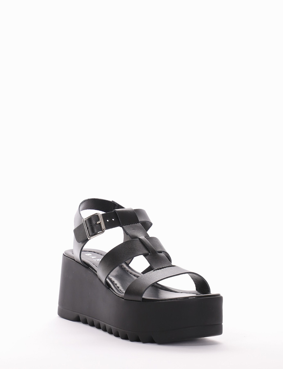 Wedge heels heel 7 cm black leather