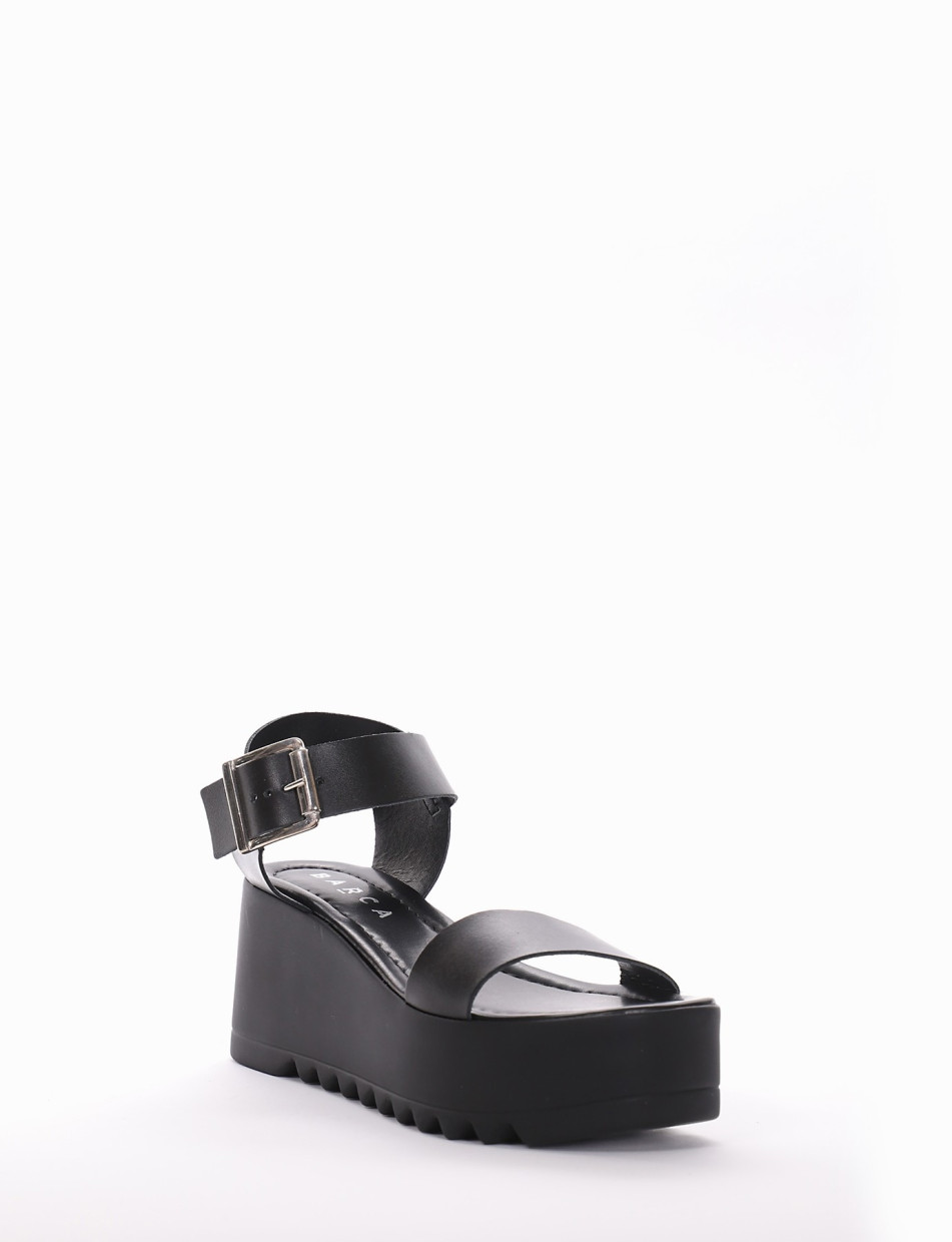 Wedge heels heel 7 cm black leather