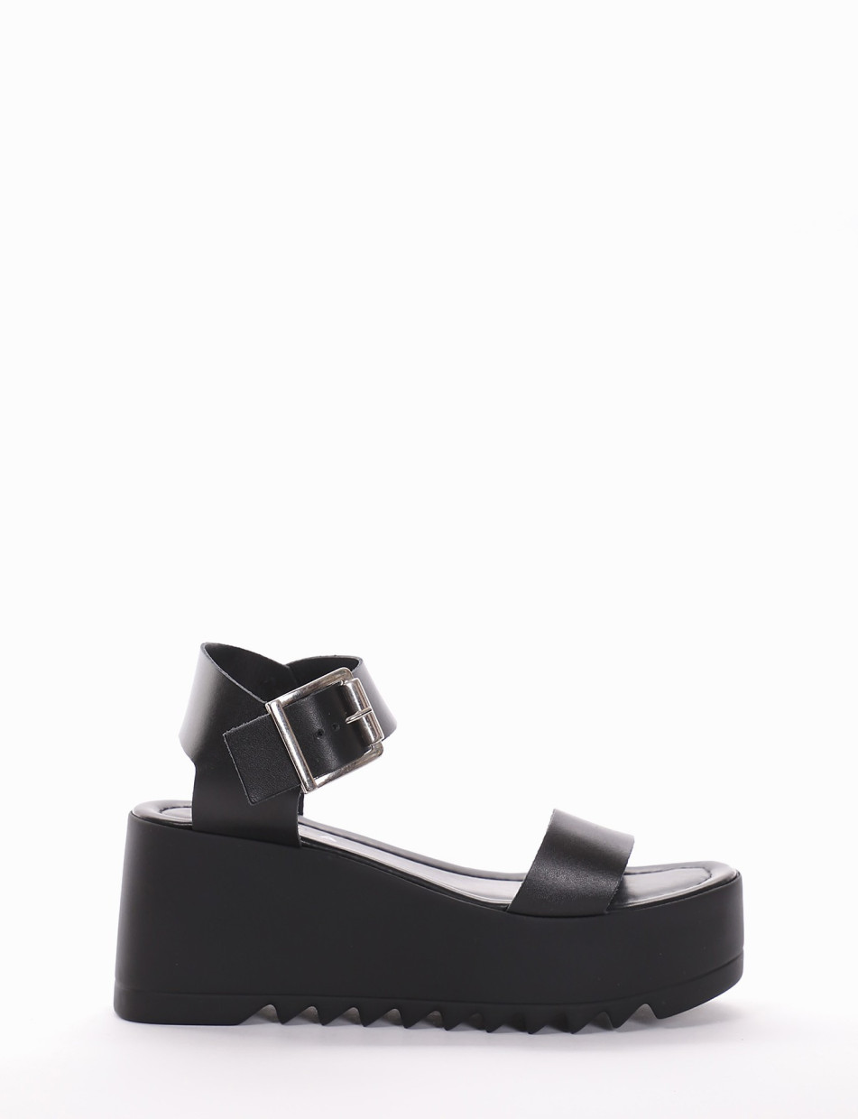 Wedge heels heel 7 cm black leather