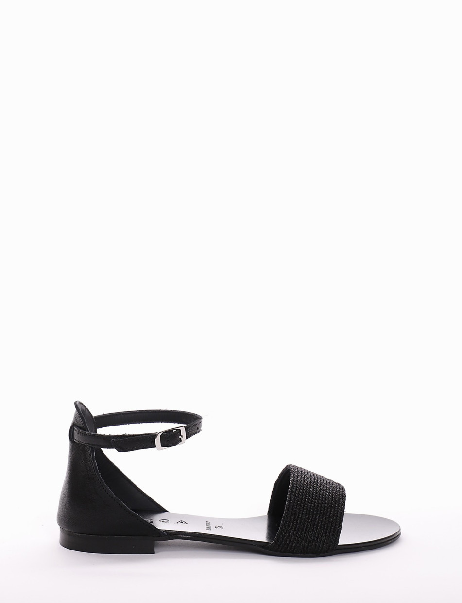 Low heel sandals heel 1 cm black leather