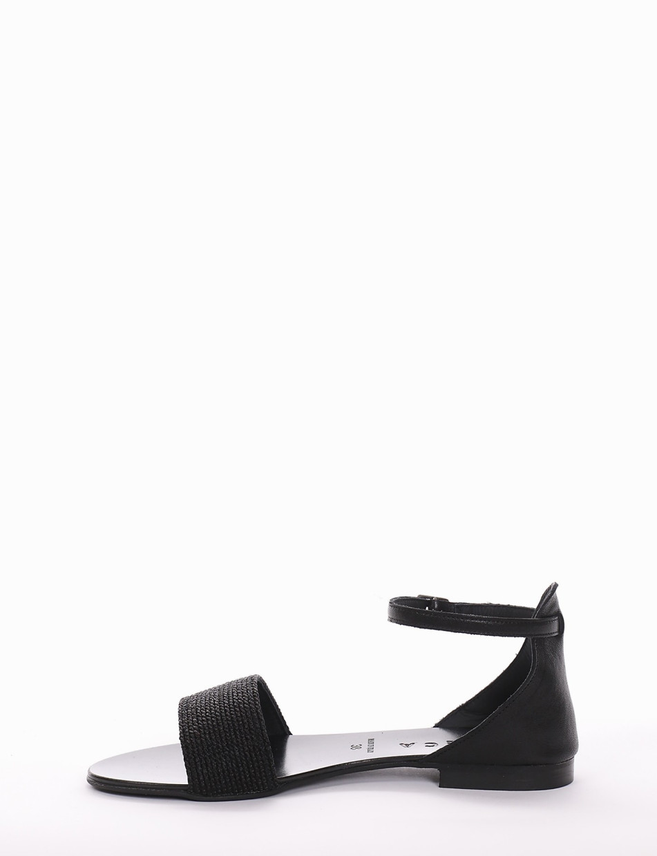 Low heel sandals heel 1 cm black leather