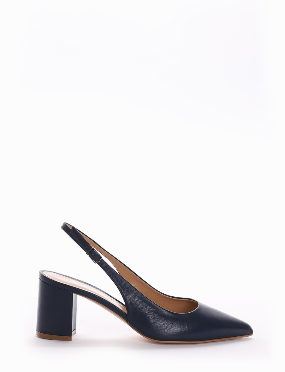 Slingback decoltè tacco 7cm blu pelle