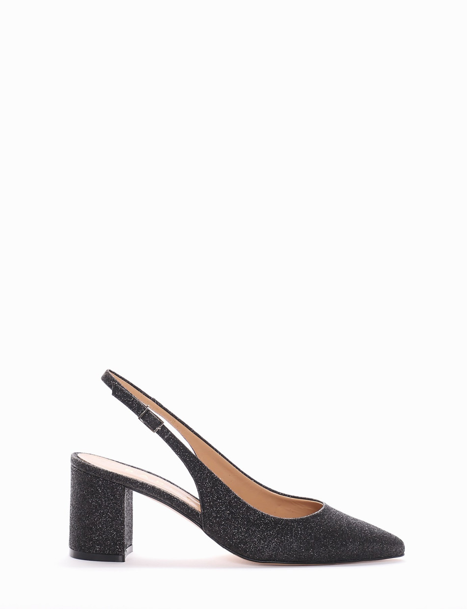 Slingback decoltè tacco 7cm nero glitter
