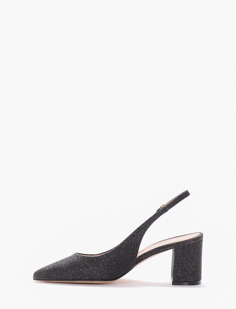 Slingback decoltè tacco 7cm nero glitter