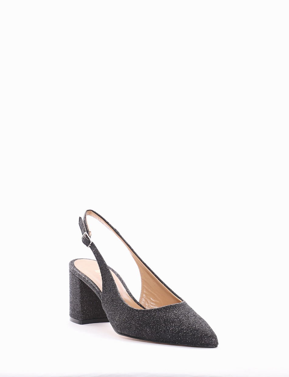 Slingback decoltè tacco 7cm nero glitter