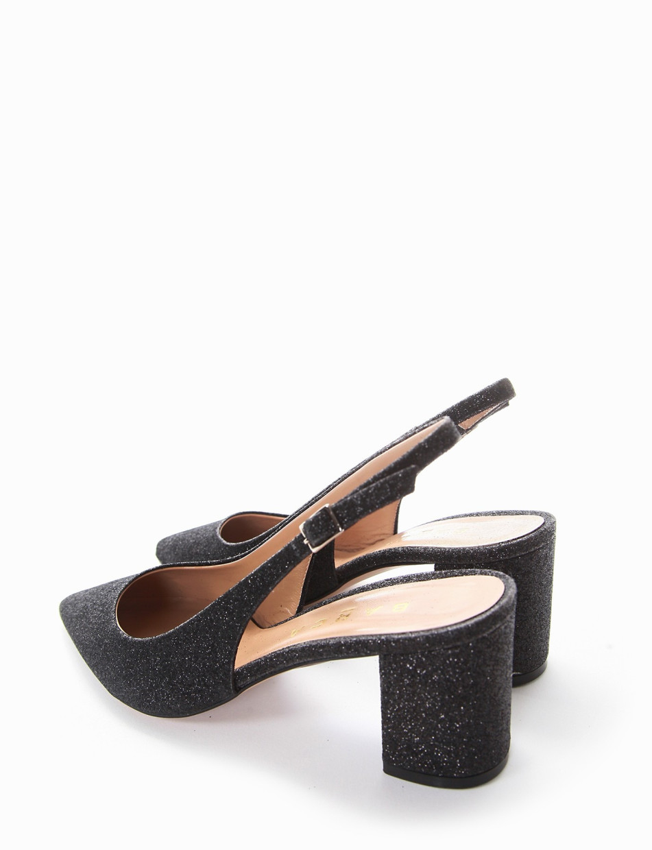 Slingback decoltè tacco 7cm nero glitter